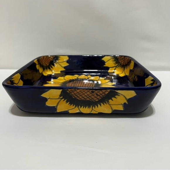 Talavera Pottery Cobalt Sunflower 9x9 Baking Dish Mexico - Picture 7 of 10